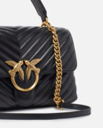 PINKO Borsa a mano e tracolla media Love Bag Puff in nappa chevron 100043 NERA - immagine 3