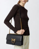 PINKO Borsa a tracolla media Love Bag in pelle liscia 100941 NERA - immagine 5