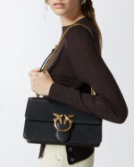 PINKO Borsa a tracolla media Love Bag in pelle liscia 100941 NERA - immagine 6