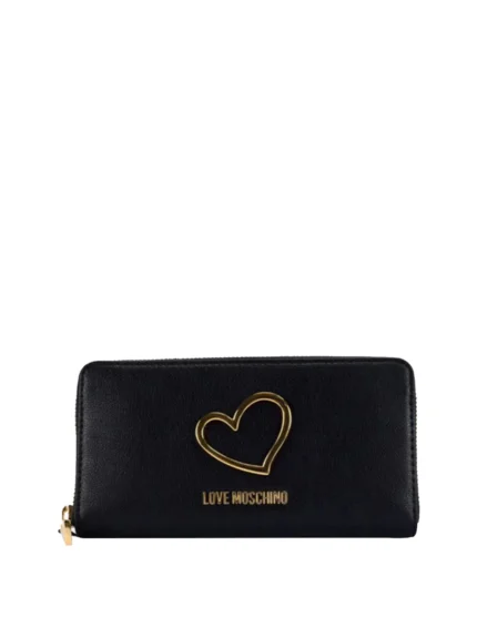 LOVE MOSCHINO Portafoglio con zip e dettaglio cuore in metallo dorato JC5505PP1OLQ0 NERO