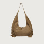 Borsa Hobo Peach Fringe a spalla in suede B02226PFG Biscotto