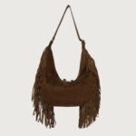 Borsa Hobo Peach Fringe a spalla in suede B02227PFG Cocoa - immagine 3