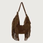 Borsa Hobo Peach Fringe a spalla in suede B02227PFG Cocoa - immagine 2