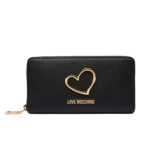 LOVE MOSCHINO Portafoglio con zip e dettaglio cuore in metallo dorato JC5505PP1O NERO